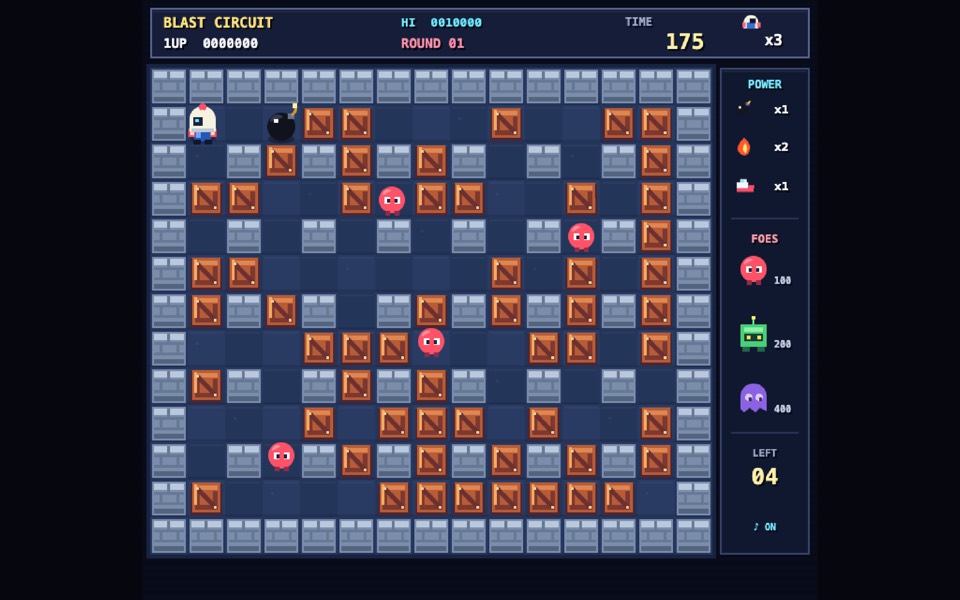 Bomberman Blast Circuit: a maze of crates seen from above