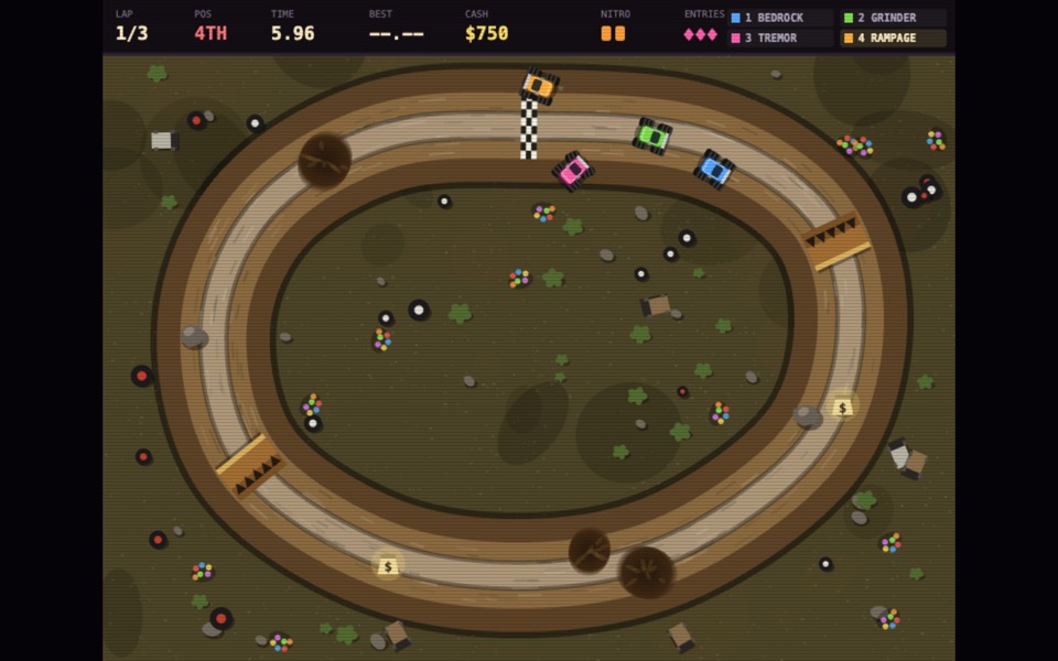 Mud Titans: monster trucks on a single-screen dirt track