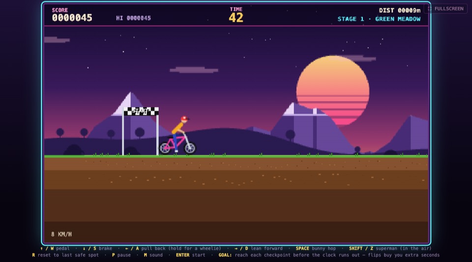 Rad Ridge: a BMX rider at the start line in front of a setting sun